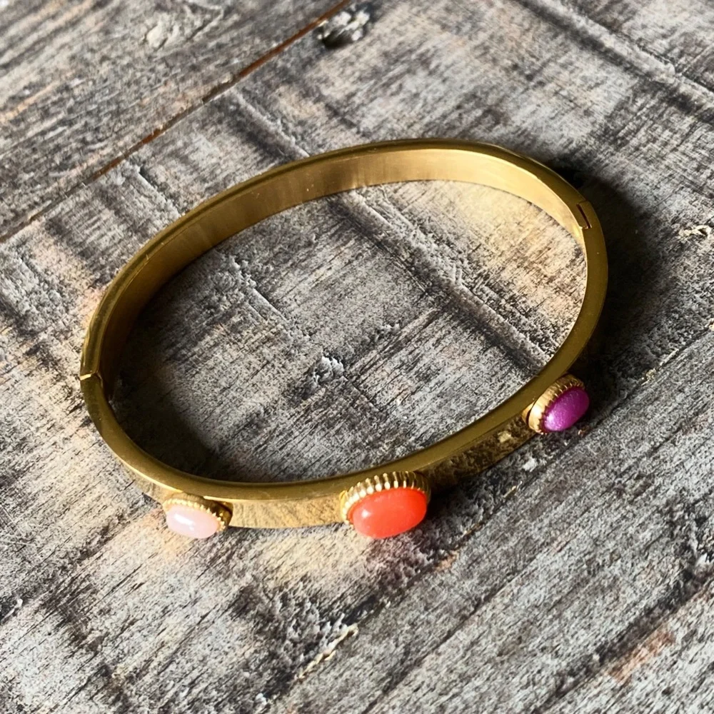 NEW Gold Bangle Bracelet With Stone Accents